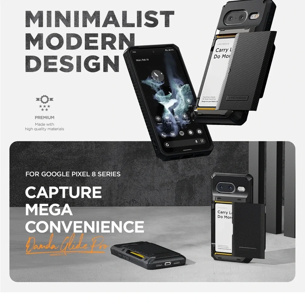 VRS DESIGN Black Phone Case with Card Holder for Google 8 pixel pro